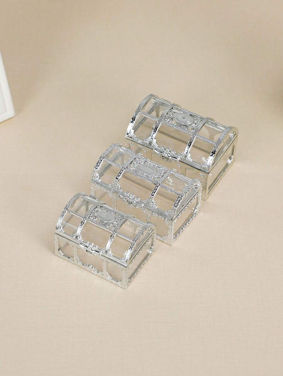 12pcs Transparent Gift Box Chocolate Container Decoration Gift Can Hollow Candy Box Chocolate Container Decoration Gift Can Decoration Wedding Party - Silver - View 1