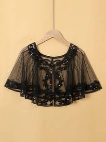 1pc Summer Thin Shawl Sequined Lace Short Cardigan For Evening Dress, Lightweight Beaded Capelet - Multicolor - View 2