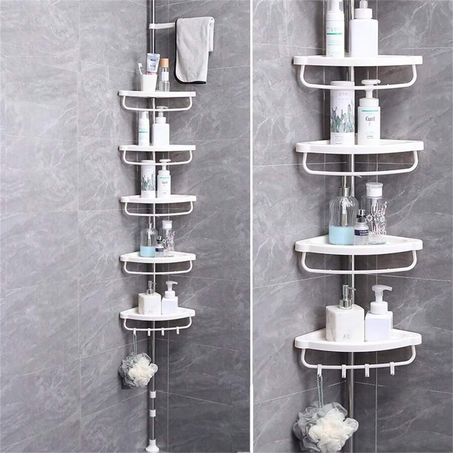 Bathroom Corner Shower Organizer, 4 Shelves - White - View 1