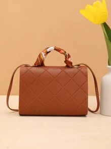 Túi xách kẻ caro dập nổi cho nữ kèm khăn quàng cổ, túi tote thường ngày - màu nâu - Xem 3