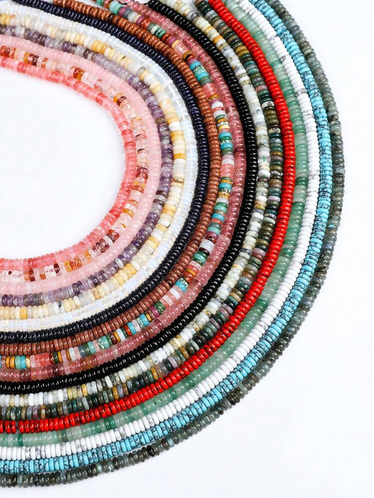 80pcs Random Multicolor Natural Flat Round Shape Labradorite Agate Beads For Diy Jewelry Making, Diy Bracelet, Necklace, Earring, Mobile Phone Chain, Keychain, Crafts Supplies