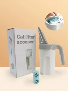 Detachable Portable Plastic Cat Litter Scoop Set, Cat Waste Scooper - Grey - View 1