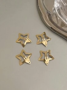 8pcs/Set Women's Hair Accessories, Including 3cm Metallic Star Hair Clips And Elegant Five-Pointed Star Hairpins, Gold Color Street Claw Clips Hair Claws Hair Barrettes, School Stuff, Head Accessories - Gold - View 4