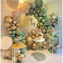 50/86/106/136个鼠尾草绿色气球花环拱门套装，配棕褐色、白色、绿色、金属镀金乳胶气球，适用于婚礼、生日、派对、淋浴、派对装饰、绿色、圣诞节 - 彩色 - 查看 5