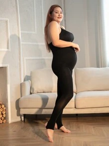 1pc Plus Size Extended Length Silky Pantyhose/tights For Tall Women, Autumn - Black - View 2