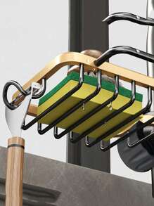1pc Simple Black Hollow Draining Rack, Aluminum Cleaning Sponge Draining Rack For Kitchen - Black - View 8
