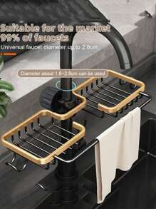 1pc Simple Black Hollow Draining Rack, Aluminum Cleaning Sponge Draining Rack For Kitchen - Black - View 5