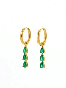 1 Par De Aretes Japoneses Dulces Y Delicados Con Acero Inoxidable Y Micro Incrustaciones De Pedrería En Forma De Gota De Agua - Amarillo Oro - Ver 5