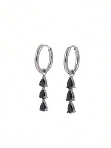 1 Par De Aretes Japoneses Dulces Y Delicados Con Acero Inoxidable Y Micro Incrustaciones De Pedrería En Forma De Gota De Agua - Amarillo Oro - Ver 9