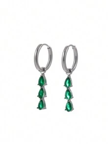 1 Par De Aretes Japoneses Dulces Y Delicados Con Acero Inoxidable Y Micro Incrustaciones De Pedrería En Forma De Gota De Agua - Amarillo Oro - Ver 8