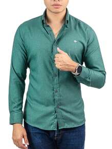 Camisa Hombre Casual Slim Fit Verde Lisa Texturizada - Blanco - Ver 1