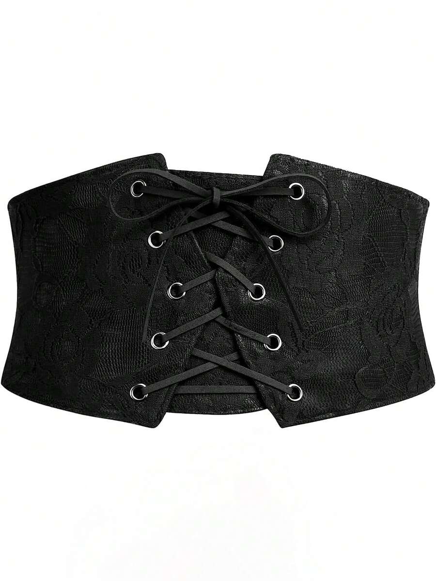 1pc Women's Corset Wide Lace Belt, Black, Elastic, Adjustable, Sexy