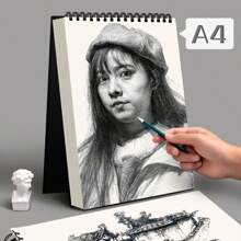 黑色a4素描冊,硬皮素描冊,藝術素描書,繪畫書,藝術學生繪畫用紙,螺旋硬皮素描冊 - 黑色 - 查看 2