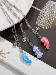 Juego De 3 Collar De Mejores Amigos Con Patrones De Delfín, Gota De Aceite Y Corazón, Perfecto Para Uso Diario - Multicolor - Ver 2