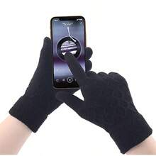 1雙男性雙層絨面加厚暖手指手套 - 黑色 - 查看 3