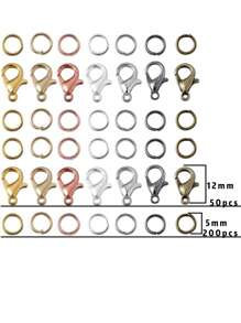 200pcs Rings+50pcs Clasps Set Lobster Clasp Open Jump Rings for Bracelet Necklace Connectors Jewelry Making DIY Kit