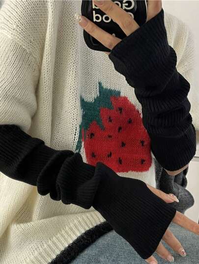 1 Coppia di Guanti Senza Dita Lavorati a Maglia Neri da Donna, Guanti Alla Moda e Caldi per Autunno e Inverno, Accessori per Ognissanti, Guanti Invernali, Guanti da Freddo, Stile Y2K, San Valentino