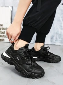 男士輕量爸爸鞋,配有獨特前帶,色塊設計 - 黑色 - 查看 7