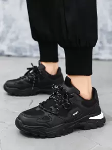 男士輕量爸爸鞋,配有獨特前帶,色塊設計 - 黑色 - 查看 8