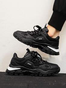 男士輕量爸爸鞋,配有獨特前帶,色塊設計 - 黑色 - 查看 6