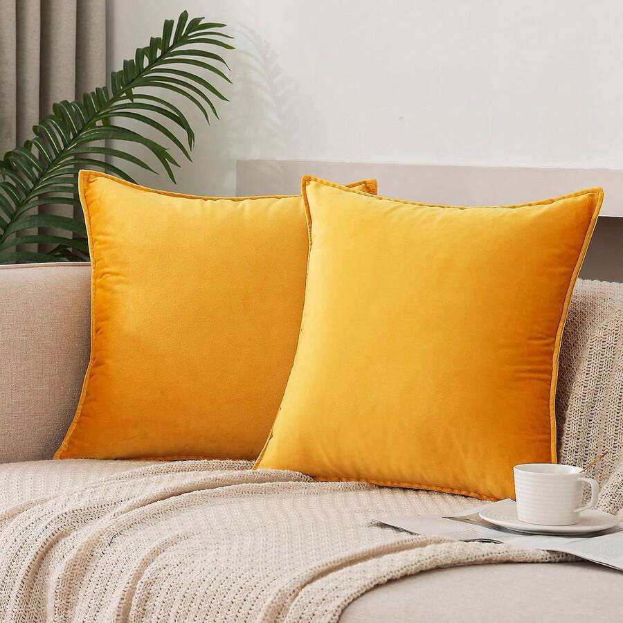 1 Pieza Funda De Cojín Con Borde De Terciopelo En Color Sólido Para Cojín Cuadrado De Sofá, Dormitorio, Automóvil De 18x18 Pulgadas 45x45cm