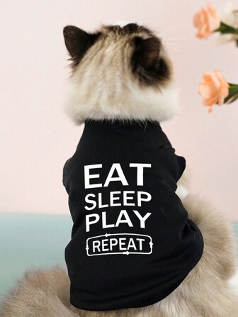 1 件字母印花宠物猫背心，薄款透气无袖狗衣服，休闲夏季宠物服装，适合猫和小型犬，如博美犬、哈巴狗、斗牛犬