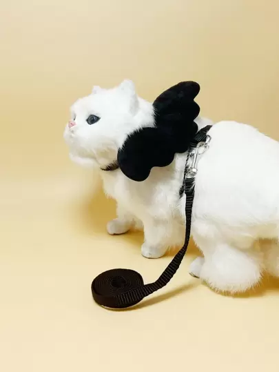 1入組天使翅膀裝飾胸部&後牽引繩貓貓頸圈,字母形寵物牽引繩適用於狗狗和貓防脫離