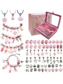 1套時尚合金亞克力歐洲彩色珠子吊飾diy手鍊套裝,適用於手鍊項鍊首飾製作配件,作為朋友婚禮和生日禮物的首飾用品 - 彩色 - 查看 10