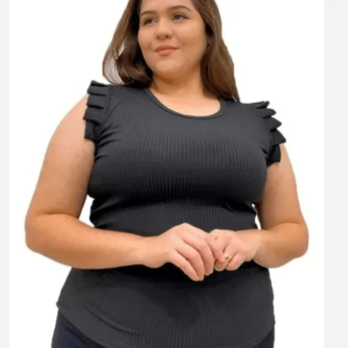 Blusa PLUS CIZE feminina canelada com babado PLUS CIZE | SHEIN Brasil