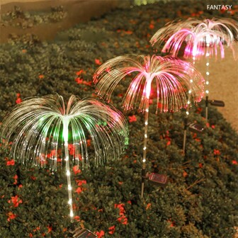 1pc Solar Powered Outdoor Jellyfish Fiber Optic Lawn Light For Landscape Decoration Garden Decor