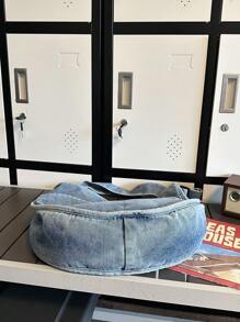 Large Capacity Foldable Denim Cloth Women's Crossbody Bag, Vintage Jean Purse For Women - Baby Blue - View 7