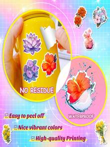 1 Pack Of 50 Flower Mixed Hand Account Pp Stickers, Cartoon Plant Floral Elements Stickers Suitable For Cartoon Car, Computer, Skateboard & Luggage Decals, As Well As Cute Children Creative Sticker. - Multicolor - View 6