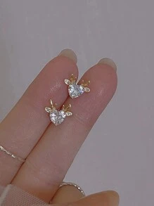 1pair Cute Deer Stud Earrings For Women, Simple Christmas Reindeer Ear Jewelry