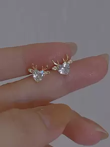 1pair Cute Deer Stud Earrings For Women, Simple Christmas Reindeer Ear Jewelry