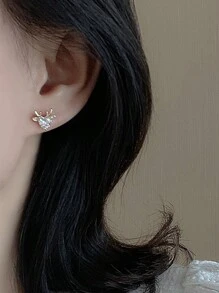 1pair Cute Deer Stud Earrings For Women, Simple Christmas Reindeer Ear Jewelry