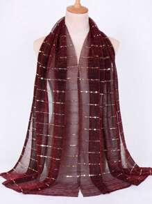派對1入組時尚女士輕盈閃亮圍巾，幾何太陽保護透氣披肩配絲線，頭巾 - 酒紅色 - 查看 1