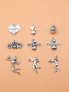 9pcs Antique Silver Color Volleyball Charms Collection For Diy Jewelry Making, 9 Styles, 1 Of Each - Antique Silver - View 4