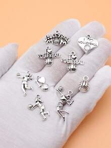 9pcs Antique Silver Color Volleyball Charms Collection For Diy Jewelry Making, 9 Styles, 1 Of Each - Antique Silver - View 2