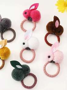 孩子們的可愛兔子耳朵髮飾套裝包括頭繩,髮夾,髮箍帶毛茸茸小絨球球
