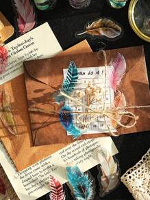 40pcs Mixed Color Feather Pattern 3d Stickers Back To School - Multicolor - View 2