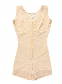 米色身形塑造器,臀部提升哥倫比亞產後束腰帶降低器內襯,高腰緊身衣後矯正使用減肥塑身衣,無袖連體褲