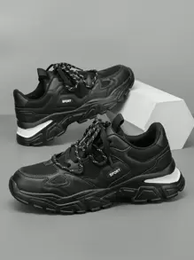 男士輕量爸爸鞋,配有獨特前帶,色塊設計 - 黑色 - 查看 2