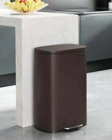 SONGMICS 13 Gallon/ 50L Trash Can, Waste Bin, Stainless Steel Kitchen Garbage Can, Recycling Or Waste Bin, Soft Close, Step-On Pedal, Removable Inner Bucket, Kitchen, Bedroom, Hall 16.7"L X 12.5"W X 25.9"H, Silver, White, Black - 棕色 - 查看 2