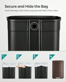 SONGMICS 13 Gallon/ 50L Trash Can, Waste Bin, Stainless Steel Kitchen Garbage Can, Recycling Or Waste Bin, Soft Close, Step-On Pedal, Removable Inner Bucket, Kitchen, Bedroom, Hall 16.7"L X 12.5"W X 25.9"H, Silver, White, Black - 棕色 - 查看 6