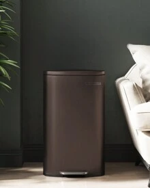 SONGMICS 13 Gallon/ 50L Trash Can, Waste Bin, Stainless Steel Kitchen Garbage Can, Recycling Or Waste Bin, Soft Close, Step-On Pedal, Removable Inner Bucket, Kitchen, Bedroom, Hall 16.7"L X 12.5"W X 25.9"H, Silver, White, Black - 棕色 - 查看 8