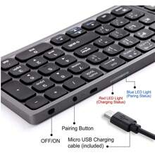 JOMAA Thai Foldable Bluetooth Keyboard with Numeric Keypad Full Size Portable Wireless Keyboard with Holder, Rechargeable Pocket Folding Keyboard for iOS Windows Android Phone Tablet Laptop - Dark Grey - Thai - View 4