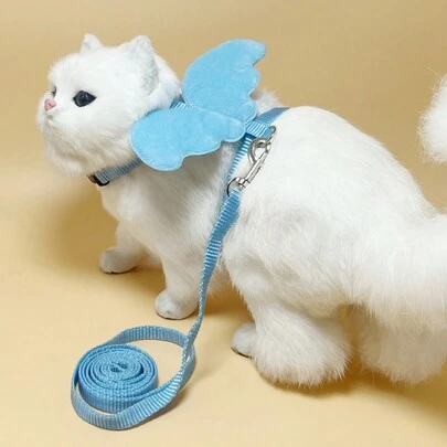 1入組天使翅膀裝飾胸部&後牽引繩貓貓頸圈,字母形寵物牽引繩適用於狗狗和貓防脫離