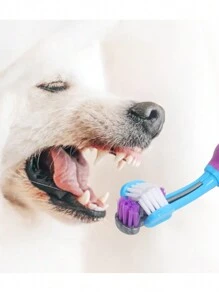 Pet Oral Care Three-sided Triple-headed Toothbrush - Purple - View 4