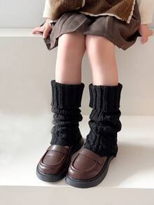 2對女孩半針織純色腿套,適用於日常穿著和節日禮物 - 彩色 - 查看 2