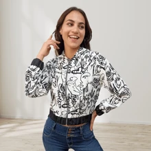 chamarra con cierre estampado de caras blanco y negro sudadera de moda - Blanco - Ver 1
